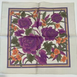 Vintage Handkerchief Mini Scarf Silk Napkin Art floral Purple  Pocket Square 17”